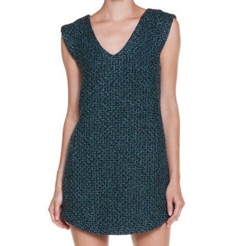 BCBGeneration Sage Combo Tweed V-Neck Shift Dress XS Sleeveless Metallic Pockets